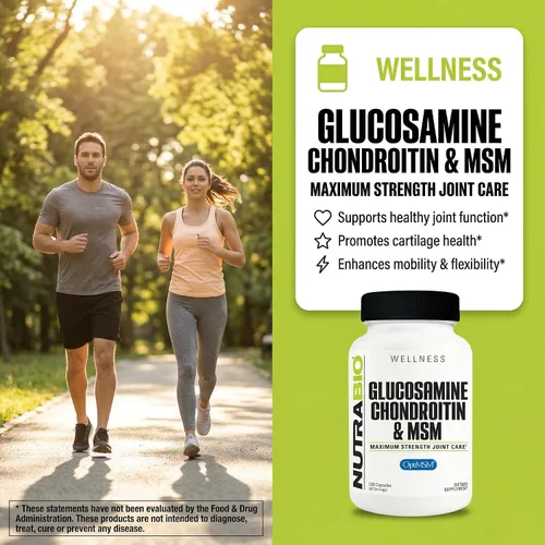 Vista 6 de NutraBio Suplemento de glucosamina condroitina y OptiMSM, fórmula de apoyo articular - 120 cápsulas (120 unidades)