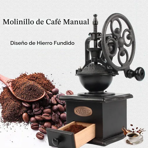 Vista 6 de Molinillo de Café, Molinillo Manual de Granos de Café de Madera, Molinillo de Café con Rodillo, Molino de Café Antiguo con Manivela de Hierro