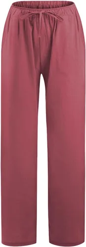 Vista 4 de Pantalones largos casuales sueltos de algodón y lino para mujer, de pierna ancha, con cordón elástico con bolsillo