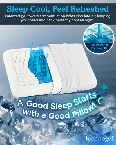 Vista 9 de Technogel Almohada de espuma viscoelástica de gel refrescante, almohada de enfriamiento Comfort Revolution, perfil ventilado de 4.5 pulgadas, zona