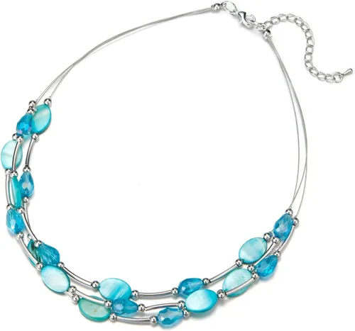 Vista 2 de Collar a capas con cristal para mujer, gargantilla con cadena de plata gruesa, regalo de cumpleaños para mujer