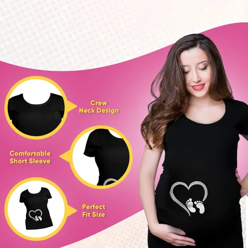 Vista 5 de BROOKLYN VERTICAL Camiseta de manga corta con cuello redondo y anuncio de embarazo de nueva mamá