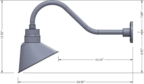 Vista 3 de Lámpara de señal de cuello de cisne de acabado galvanizado de 10 pulgadas con brazo de extensión de 22 pulgadas de largo, aplique de pared