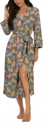 Vista 31 de VINTATRE Bata tipo kimono para mujer, bata larga de punto, ligera, suave, ropa de dormir con cuello en V, casual, ropa de descanso para mujer Verde