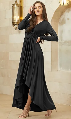 Vista 4 de KOH KOH Vestido de cóctel formal de otoño e invierno con abertura para mujer