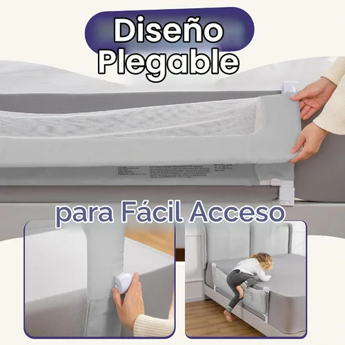 Vista 5 de ComfyBumpy Barandilla de cama ajustable premium para niños, protección de seguridad que se balancea hacia abajo, altura ajustable de 62 cm–82 cm