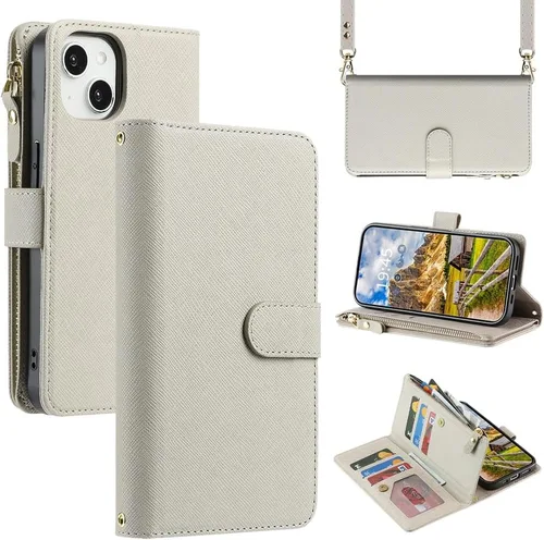 Vista 17 de Funda Cartera para iPhone 13/14 con Tarjetero, Funda Cruzada con Correa para el Hombro, Bolsillo con Cremallera Cartera de Cuero PU para iPhone 13
