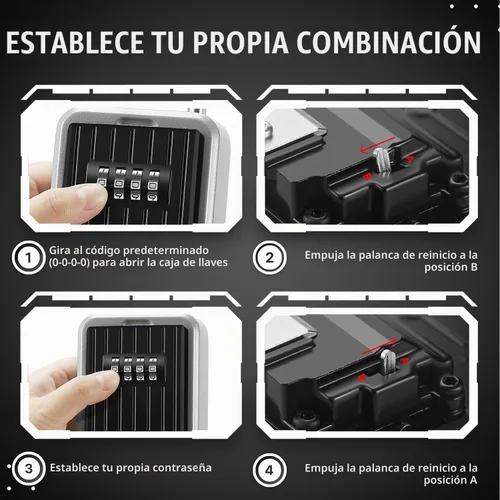 Vista 6 de Flexzion Caja de bloqueo de llaves – Caja de seguridad portátil para llaves al aire libre – Caja de bloqueo de combinación de código de 4 dígitos