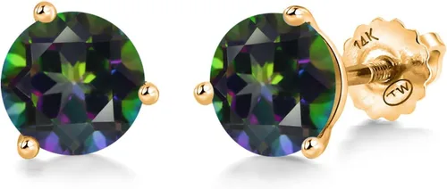 Vista 150 de Gem Stone King Aretes de Martini de oro amarillo de 14 quilates Aretes de tuerca de 3 puntas para mujeres y hombres Redondos de 0.236 pulgadas