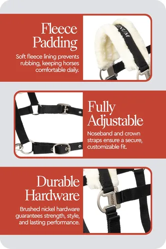 Vista 6 de HORZE Howard Forro Polar Suave Acolchado Ajustable de Poliéster Cabestro de Caballo - Negro - Caballo