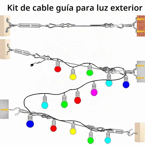 Vista 2 de Kit de colgamiento de luces de cadena YingYa BIS de 165 pies, kit de cable de acero inoxidable 304 - Capacidad resistente de 480 libras, tensores