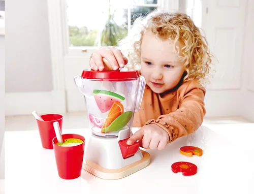 Vista 2 de Hape Batidora de batidos Juego de batido de cocina multicolor completo con tazas y pajitas, 9.44 pulgadas