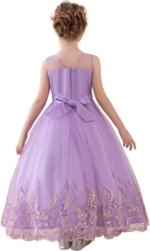 Vista 9 de Vestido formal para niña de flores, vestido formal para fiesta de cumpleaños, boda, bordado floral, vestidos de satén de tul para niños de 2 a 12