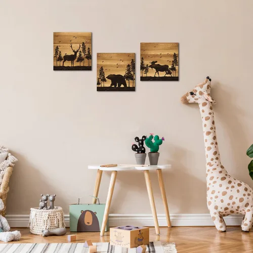 Vista 4 de Apicoture Imágenes de pared de oso alce y alce, paisaje forestal, tema de caza, pintura de animales del bosque, lienzo enmarcado, obra de arte
