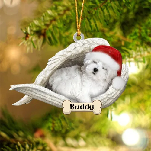 Vista 7 de Afghan Hounds - Adorno de Navidad con alas de ángel durmiente, recuerdo personalizado para perros 2024, adorno de forma acrílica, regalos