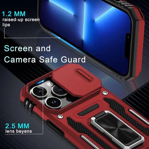 Vista 279 de DEERLAMN Funda para iPhone Xs Max con funda deslizante para cámara + protector de pantalla, soporte giratorio de anillo de grado militar a prueba