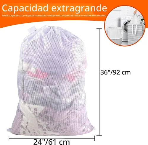 Vista 3 de Polecasa - Bolsa de lavandería de malla de diamante resistente, extragrande Bolsa para ropa sucia, capacidad para 2-3 cargas, malla resistente a
