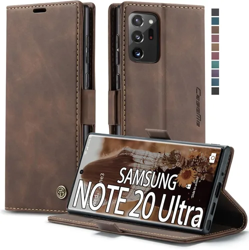 Vista 11 de Funda tipo cartera para Samsung Galaxy Note 20, piel sintética retro, cierre magnético, con ranuras para tarjetas, bolsillos para efectivo con Negro