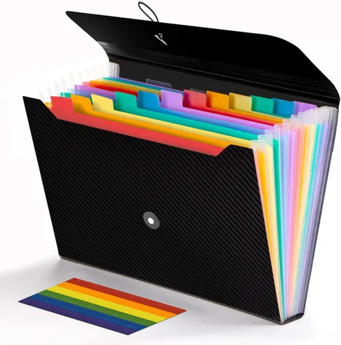 Vista 8 de 2 carpetas de archivos expandibles, 13 bolsillos, organizador de archivos de acordeón, tamaño A4, organizador de documentos de papel, carpeta