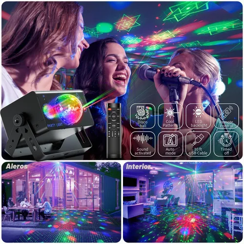 Vista 6 de Luces de fiesta para DJ, bola de discoteca, luz LED de escenario estroboscópica activada por sonido con control remoto para Navidad, club, bar