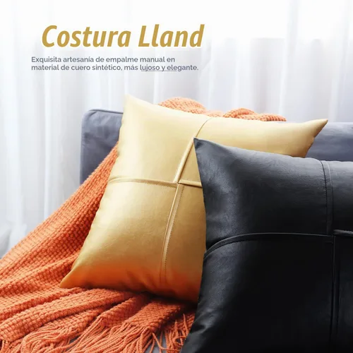 Vista 5 de BRAWARM Fundas de almohada de cuero sintético de 20 x 20 pulgadas, juego de 2 fundas de almohada de cuero dorado, fundas de almohada de cuero