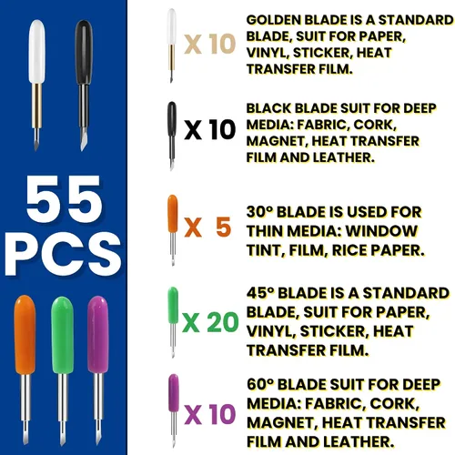 Vista 4 de HOOFULL 55 cuchillas de trazador de repuesto compatibles con máquinas Cricut para Explore Air/Maker 1, 2, 3, incluye 2 carcasas, 2 pinzas, punta