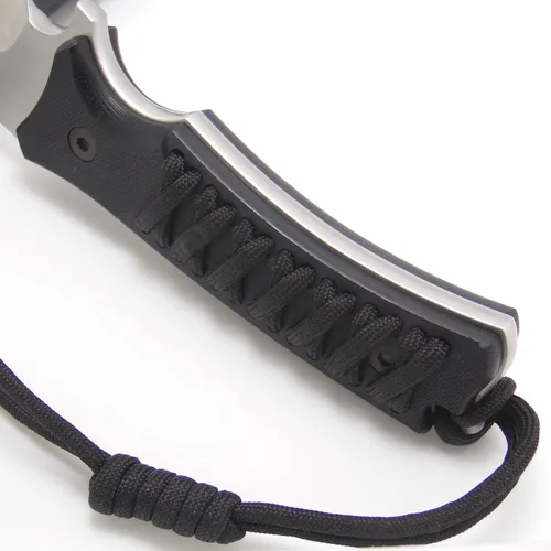 Vista 4 de Masalong Cuchillo de caza de hoja fija, hoja de borde recto, supervivencia extrema D2 acero y funda