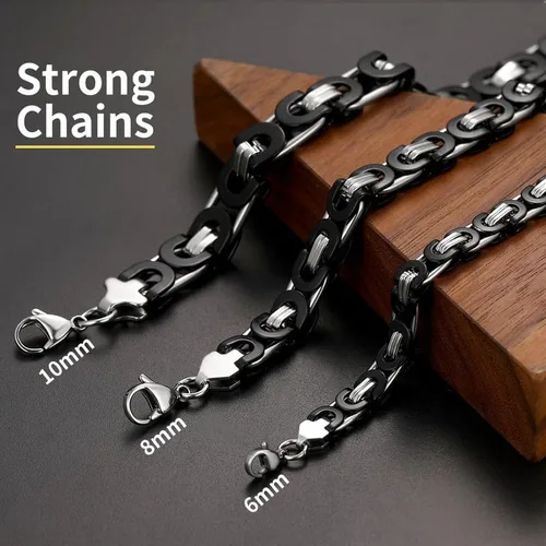 Vista 4 de ChainsHouse Collar de eslabones bizantinos planos para hombre de 0.236 in0.315 in0.394 in de ancho, chapado en oro de 18 quilatesacero inoxidable
