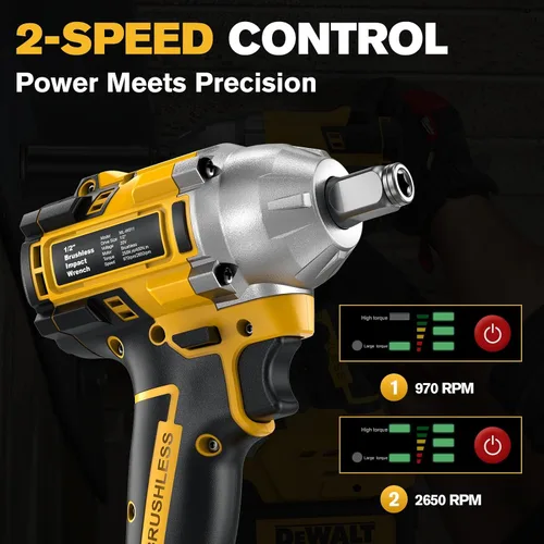 Vista 9 de Llave de impacto inalámbrica para batería DeWalt, 500 Nm (369 pies-libras) pistola de impacto sin escobillas de 1/2 pulgada y 1/4 pulgadas