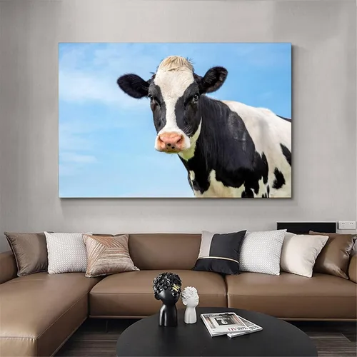Vista 4 de Póster de arte en lienzo para adultos, diseño de vaca lechera en blanco y negro, pintura decorativa de pared moderna, para sala de estar