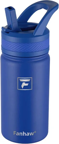 Vista 8 de Fanhaw Botella de agua aislada para niños de 14 onzas con tapa de pajita – Acero inoxidable de doble pared al vacío, a prueba de fugas, botellas