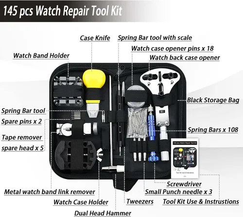 Vista 8 de GLDCAPA - Kit de reparación de relojes, kit de repuesto de batería de reloj profesional, herramientas de reparación de relojes con estuche