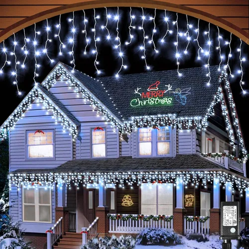 Vista 16 de Luces de Navidad de Carámbanos para Exteriores, 33 pies 400 Luces LED de Carámbanos para Exteriores, Luces Centelleantes Enchufables para Interiores