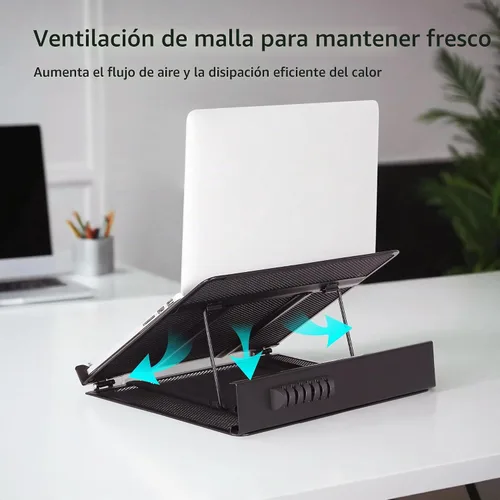 Vista 5 de DESIGNA Soporte ajustable de malla metálica ventilada para laptop, soporte elevador compatible con Apple MacBook Air Pro, Dell XPS, HP, Samsung