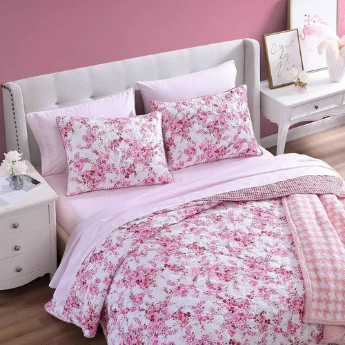 Vista 3 de Betsey Johnson - Juego de edredón twin, ropa de cama reversible con puntadas de diamante con funda a juego, microfibra cepillada, elementos