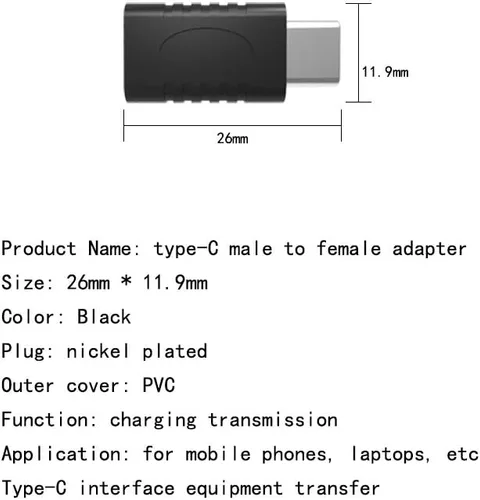 Vista 8 de Adaptador USB C macho a USB C hembra, convertidor, compatible con sincronización de datos y carga, adecuado para teléfonos móviles, computadoras