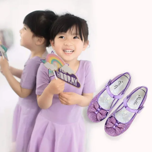 Vista 8 de Stelle - Zapatos de vestir para niñas pequeñas, zapatos de princesa con purpurina y flores, tacón bajo estilo Mary Jane, ideales para fiestas y bodas