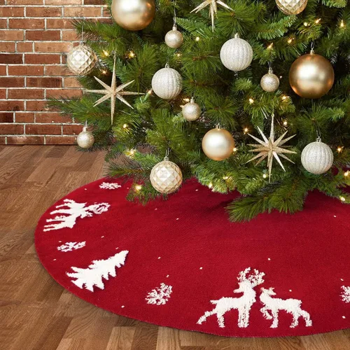Vista 9 de Dremisland Falda de Árbol de Navidad, Falda de Árbol de Punto Trenzado Tejido Grueso Rústico para Decoración Navideña - Alce 3D y Árbol de Navidad