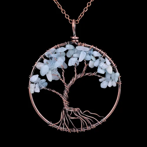 Vista 4 de sedmart Collar con colgante de árbol de la vida con cristal de amatista y rosa