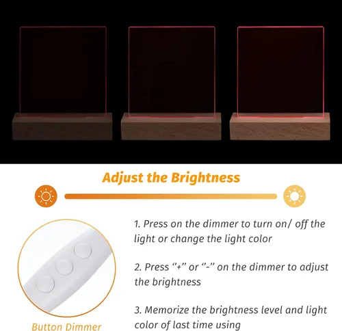 Vista 5 de Riakrum Base de luz rectangular de madera de 5.9 pulgadas, base de pantalla LED de madera, pedestal regulable con cable USB para acrílico, cristal