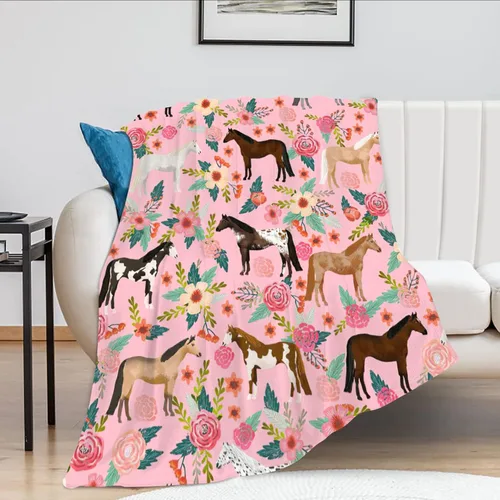 Vista 2 de Manta de forro polar de franela de caballo para niñas y mujeres, bonita manta de franela de forro polar, suave y cálida para amantes