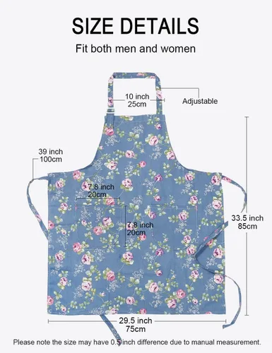 Vista 7 de Delantales de cocina para hornear para mujer, 3 piezas, con bolsillos, vintage, algodón y lino
