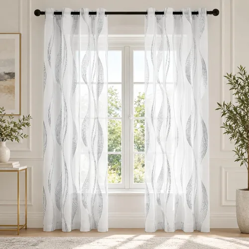 Vista 10 de Deconovo - Cortinas transparentes con filtro de luz de 84 pulgadas de largo Plata