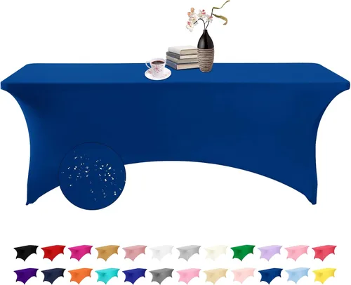 Vista 18 de Paquete de 2 fundas de mesa de elastano impermeables para mesas rectangulares, 6 pies, negras, elásticas, resistentes a manchas, para todas
