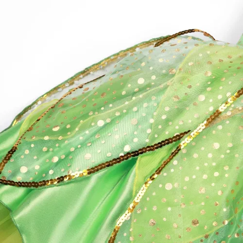 Vista 5 de IMEKIS Disfraz de princesa de hadas para niñas con alas de hadas verdes para niños, Halloween, cosplay, cumpleaños, conjunto