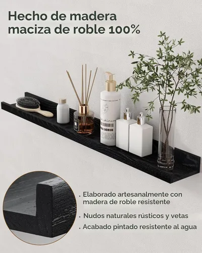 Vista 3 de Axeman Repisa para Cuadros de Roble, Estantes Flotantes de 24 Pulgadas, Juego de 2, Estantes de Pared de Madera de Roble Macizo con Reborde