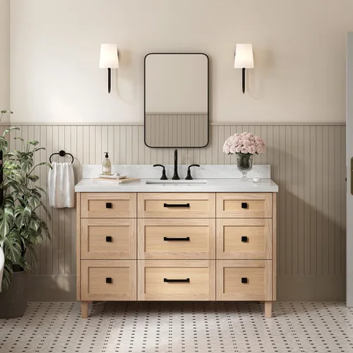 Vista 29 de ARIEL Hamlet - Mueble de baño de 54 pulgadas con fregadero, madera maciza, encimera de mármol italiano de Carrara de 1.5 pulgadas, fregadero