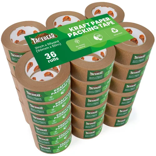 Vista 9 de TAPEBEAR Cinta de papel kraft ecológica, cinta de embalaje biodegradable resistente de 2 pulgadas x 55 yardas, cinta de embalaje reciclable