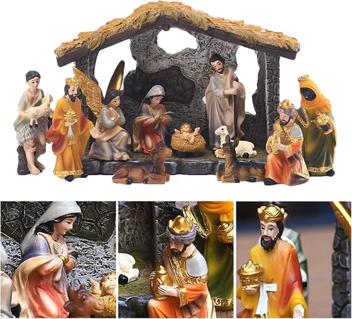 Vista 2 de Juego de Belén con Figuras, Juego del Nacimiento de Jesús, Juegos de Belén y Figuras, Pesebre, Nacimiento Santo, Familia Sagrada, Estatuas