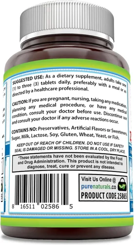Vista 3 de Pure Naturals Suplemento de calcio y magnesio y zinc con vitamina D3 Calcio 1000 mg, magnesio 400 mg, zinc 25 mg, vitamina D3 600 UI Sin OMG